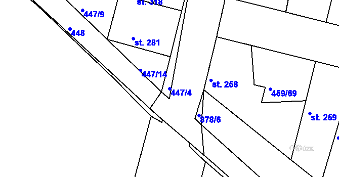 Parcela st. 447/4 v KÚ Bobnice, Katastrální mapa