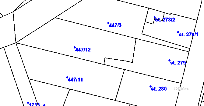 Parcela st. 447/5 v KÚ Bobnice, Katastrální mapa