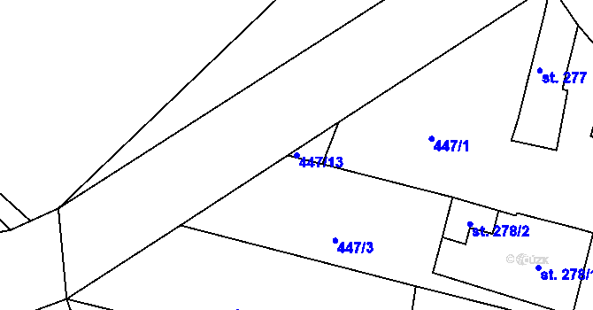 Parcela st. 447/13 v KÚ Bobnice, Katastrální mapa