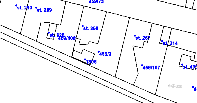 Parcela st. 459/3 v KÚ Bobnice, Katastrální mapa