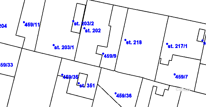 Parcela st. 459/9 v KÚ Bobnice, Katastrální mapa