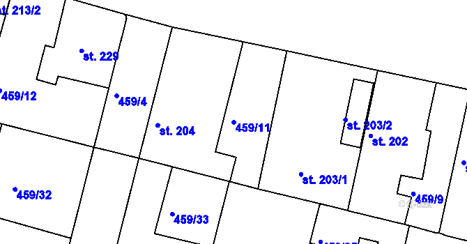 Parcela st. 459/11 v KÚ Bobnice, Katastrální mapa
