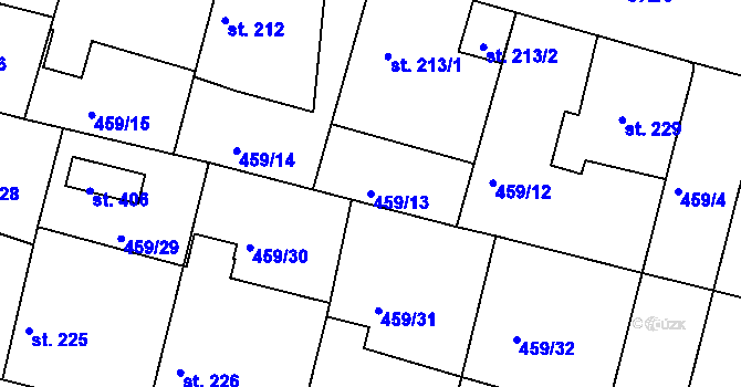 Parcela st. 459/13 v KÚ Bobnice, Katastrální mapa