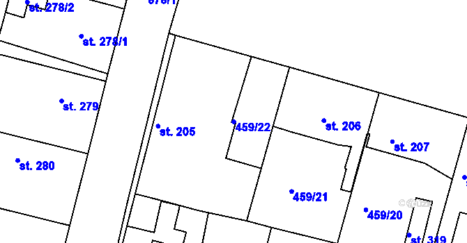 Parcela st. 459/22 v KÚ Bobnice, Katastrální mapa