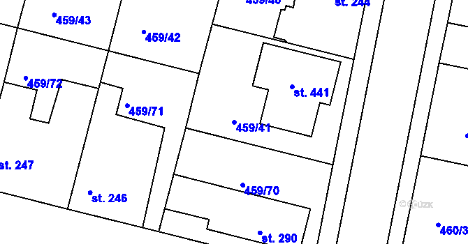 Parcela st. 459/41 v KÚ Bobnice, Katastrální mapa