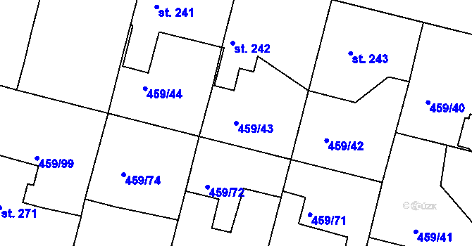 Parcela st. 459/43 v KÚ Bobnice, Katastrální mapa