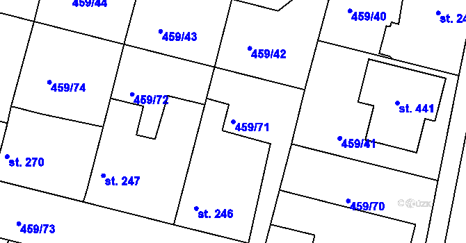 Parcela st. 459/71 v KÚ Bobnice, Katastrální mapa