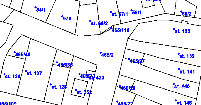 Parcela st. 465/2 v KÚ Bobnice, Katastrální mapa