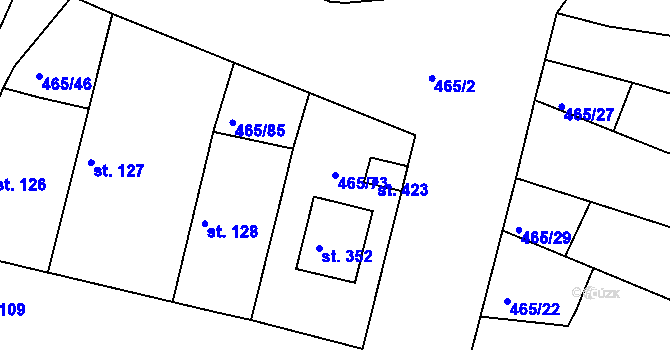 Parcela st. 465/73 v KÚ Bobnice, Katastrální mapa