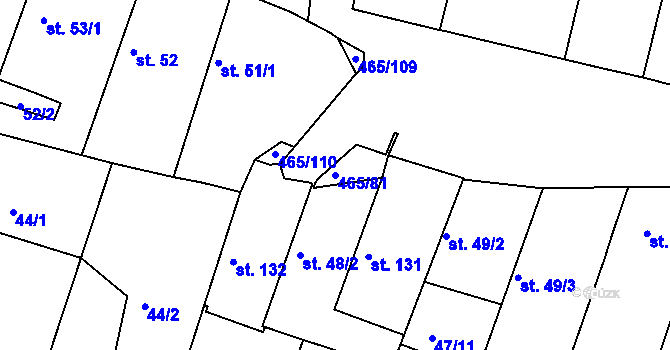 Parcela st. 465/81 v KÚ Bobnice, Katastrální mapa