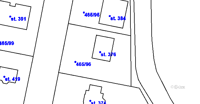 Parcela st. 376 v KÚ Bobnice, Katastrální mapa