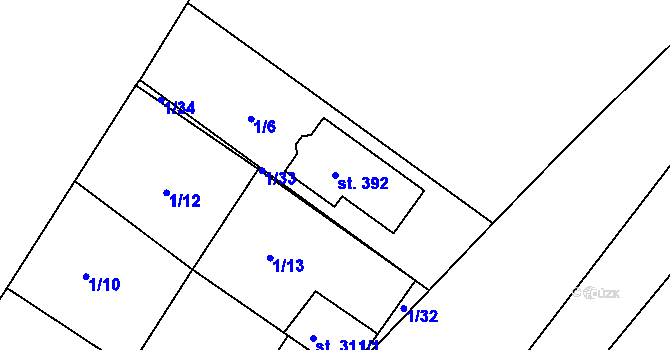 Parcela st. 392 v KÚ Bobnice, Katastrální mapa