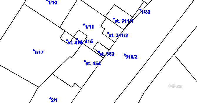 Parcela st. 363 v KÚ Bobnice, Katastrální mapa