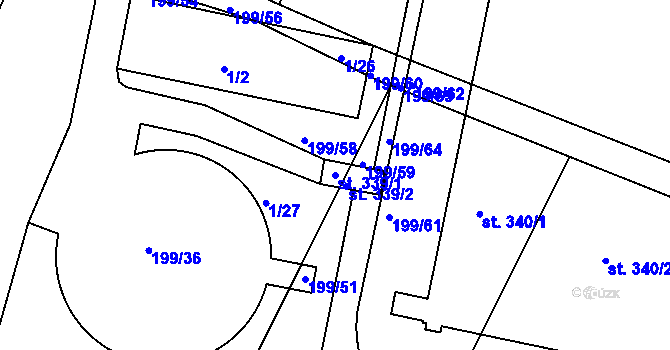 Parcela st. 339/1 v KÚ Bobnice, Katastrální mapa