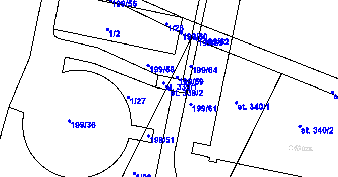 Parcela st. 339/2 v KÚ Bobnice, Katastrální mapa