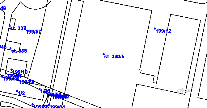 Parcela st. 340/5 v KÚ Bobnice, Katastrální mapa