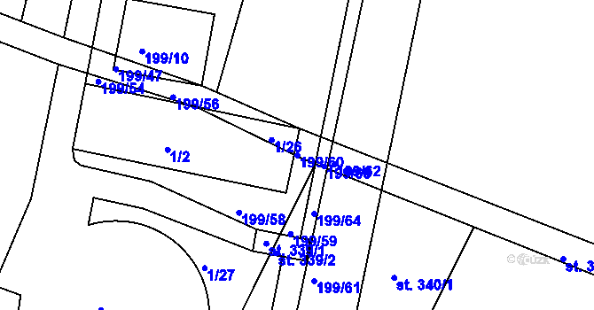 Parcela st. 199/60 v KÚ Bobnice, Katastrální mapa