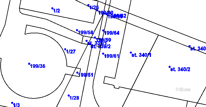 Parcela st. 199/61 v KÚ Bobnice, Katastrální mapa