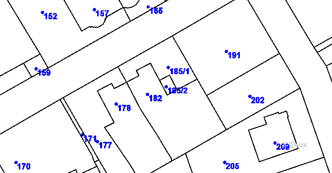 Parcela st. 185/2 v KÚ Dolní Bobrová, Katastrální mapa