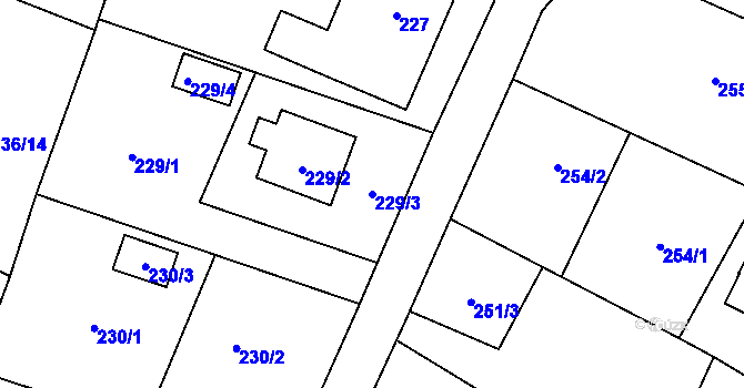 Parcela st. 229/3 v KÚ Bobrovníky, Katastrální mapa