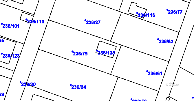 Parcela st. 236/135 v KÚ Bobrovníky, Katastrální mapa