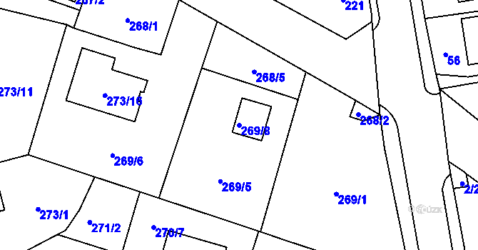 Parcela st. 269/8 v KÚ Bobrovníky, Katastrální mapa