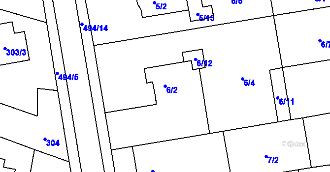 Parcela st. 6/2 v KÚ Bobrovníky, Katastrální mapa