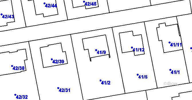 Parcela st. 41/9 v KÚ Bobrovníky, Katastrální mapa