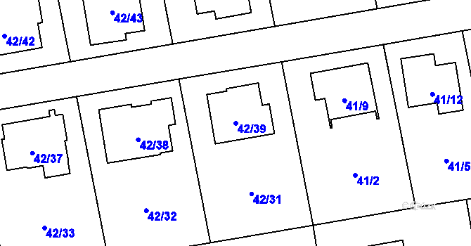Parcela st. 42/39 v KÚ Bobrovníky, Katastrální mapa