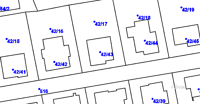 Parcela st. 42/43 v KÚ Bobrovníky, Katastrální mapa