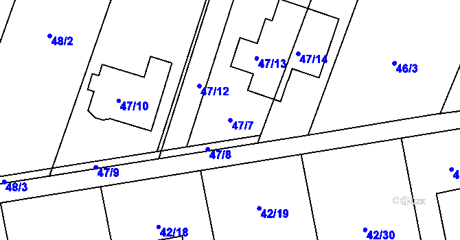 Parcela st. 47/7 v KÚ Bobrovníky, Katastrální mapa