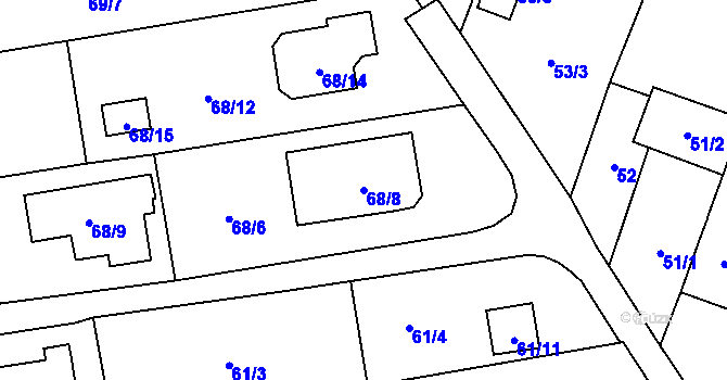 Parcela st. 68/8 v KÚ Bobrovníky, Katastrální mapa