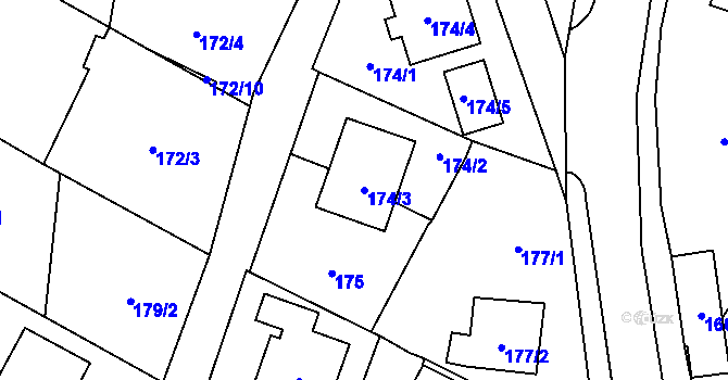 Parcela st. 174/3 v KÚ Bobrovníky, Katastrální mapa