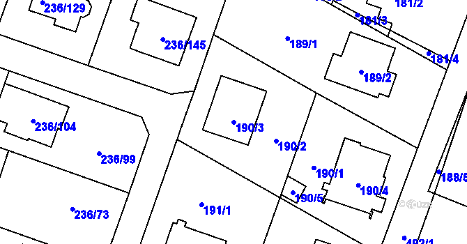 Parcela st. 190/3 v KÚ Bobrovníky, Katastrální mapa