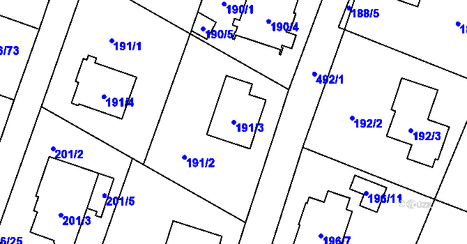 Parcela st. 191/3 v KÚ Bobrovníky, Katastrální mapa