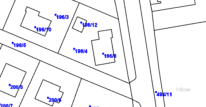 Parcela st. 196/8 v KÚ Bobrovníky, Katastrální mapa