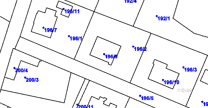 Parcela st. 196/9 v KÚ Bobrovníky, Katastrální mapa