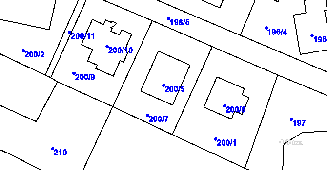Parcela st. 200/5 v KÚ Bobrovníky, Katastrální mapa