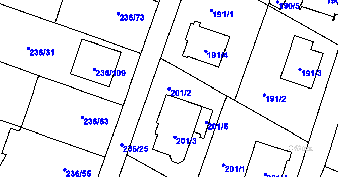 Parcela st. 201/2 v KÚ Bobrovníky, Katastrální mapa