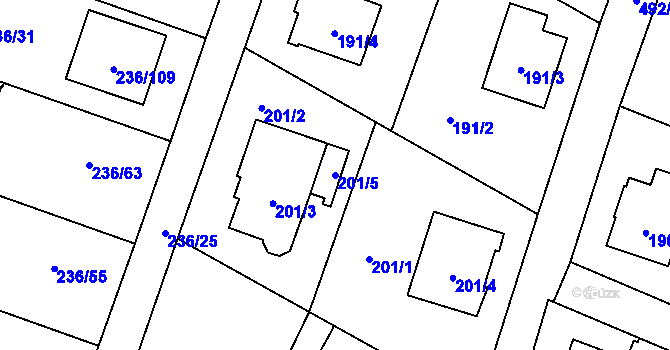 Parcela st. 201/5 v KÚ Bobrovníky, Katastrální mapa