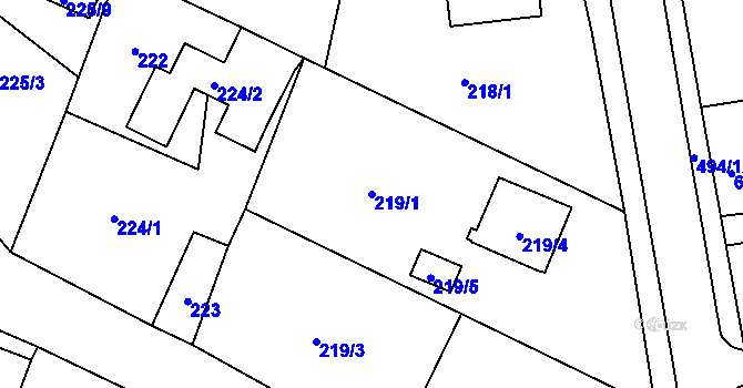 Parcela st. 219/1 v KÚ Bobrovníky, Katastrální mapa