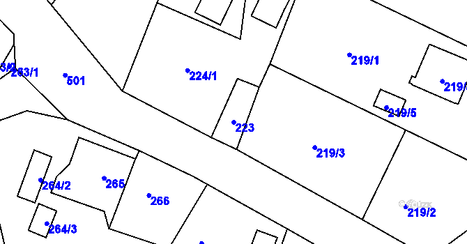 Parcela st. 223 v KÚ Bobrovníky, Katastrální mapa