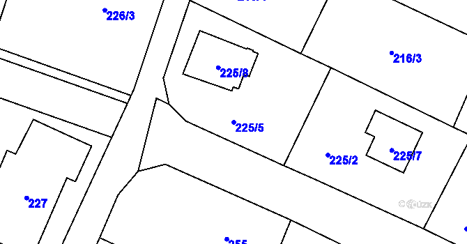 Parcela st. 225/5 v KÚ Bobrovníky, Katastrální mapa