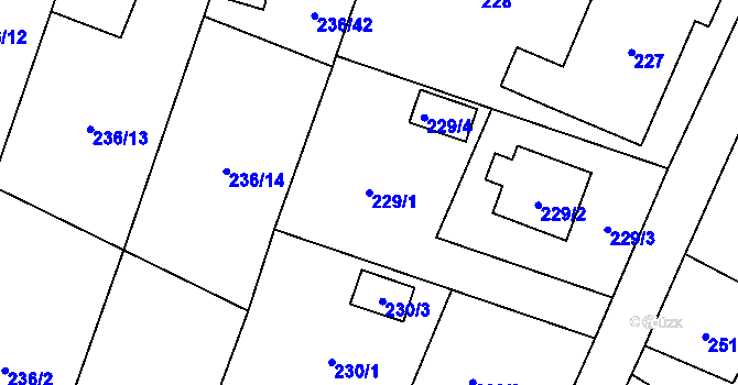 Parcela st. 229/1 v KÚ Bobrovníky, Katastrální mapa