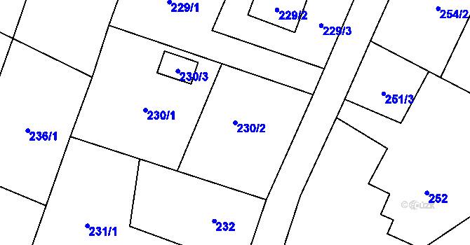 Parcela st. 230/2 v KÚ Bobrovníky, Katastrální mapa