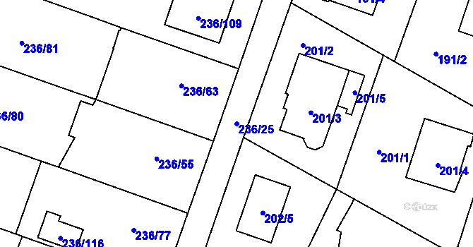 Parcela st. 236/25 v KÚ Bobrovníky, Katastrální mapa