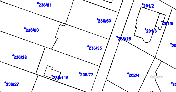 Parcela st. 236/55 v KÚ Bobrovníky, Katastrální mapa