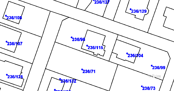 Parcela st. 236/115 v KÚ Bobrovníky, Katastrální mapa