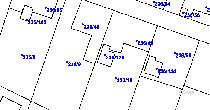 Parcela st. 236/128 v KÚ Bobrovníky, Katastrální mapa