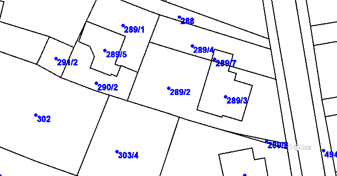 Parcela st. 289/2 v KÚ Bobrovníky, Katastrální mapa